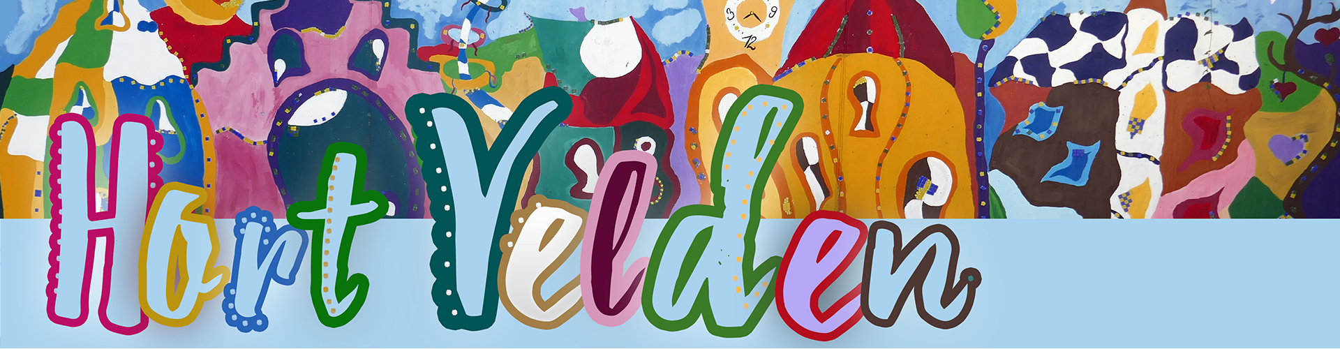 Das Titelbild der Homepage zeigt das Logo des Horts, das aus der kreativen Wandbemalung besteht, die sich am Haupteingang zum Hort Velden befindet und dem Text-Zusatz Hort Velden. Die Malerei zeigt bekannte Veldener Motive.